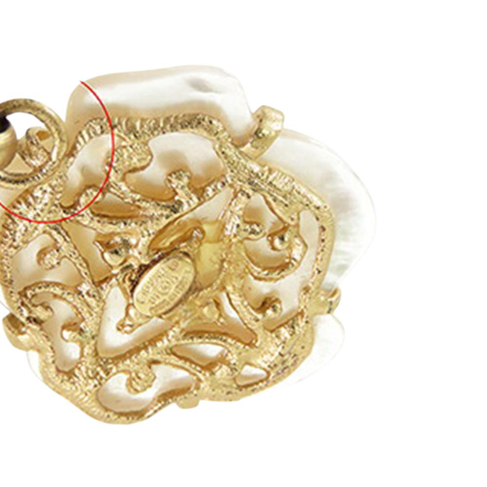 Chanel B Chanel Gold with White Gold Plated Metal Mother of Pearl Camellia Pendant Necklace France