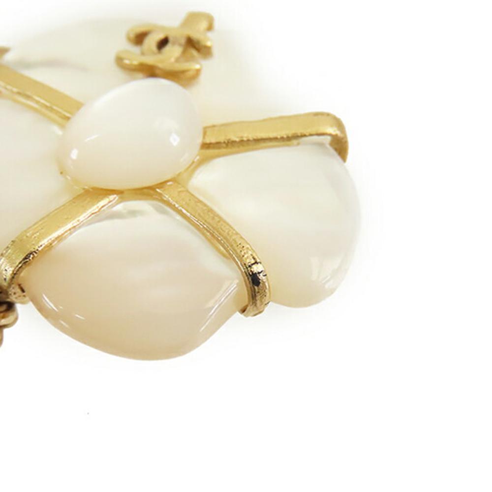 Chanel B Chanel Gold with White Gold Plated Metal Mother of Pearl Camellia Pendant Necklace France
