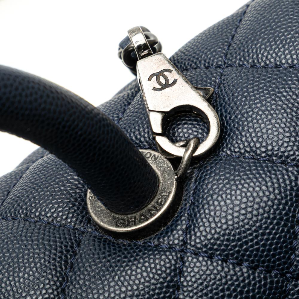 Chanel B Chanel Blue Navy Caviar Leather Leather Large Caviar Coco Top Handle Bag Italy