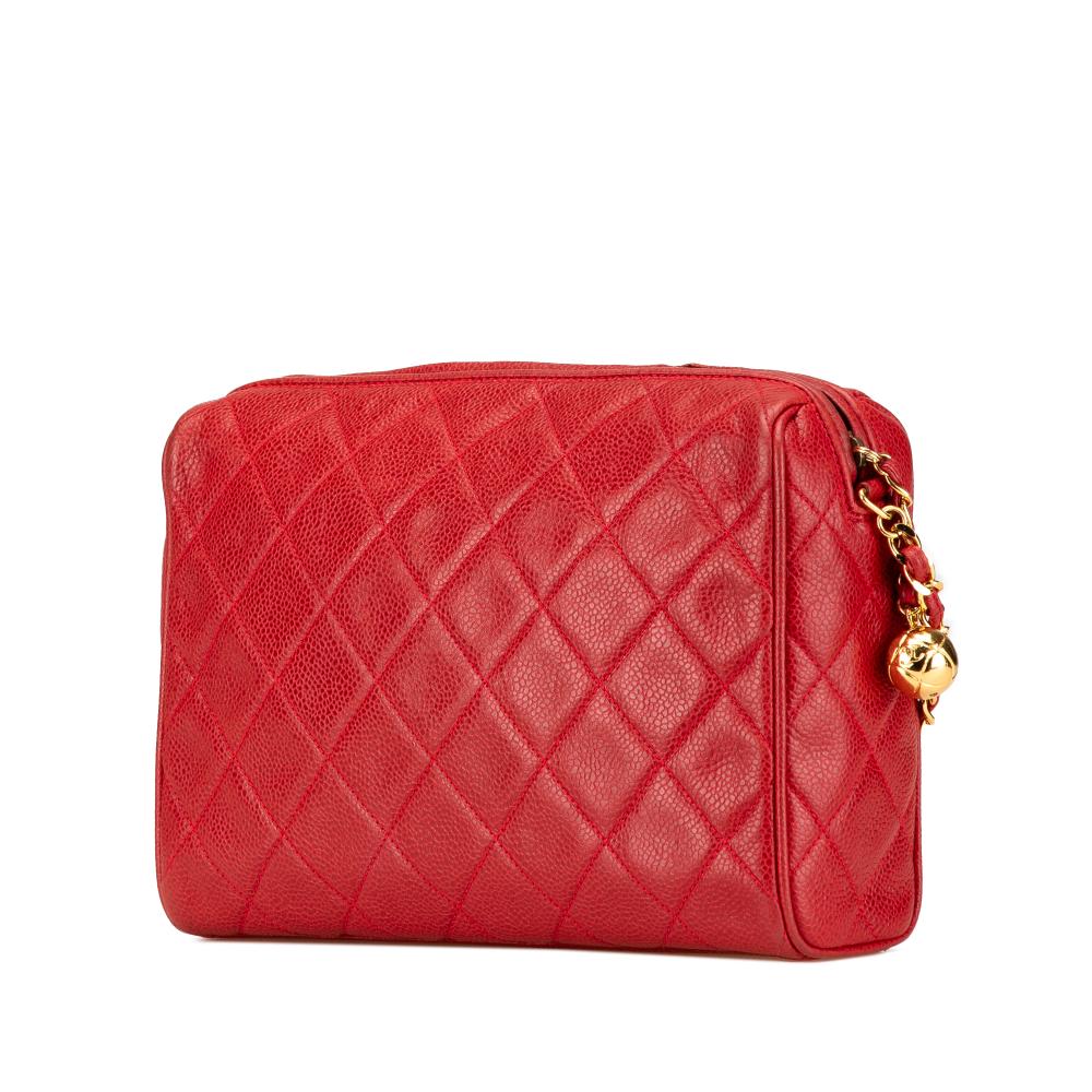 Chanel B Chanel Red Calf Leather CC Quilted Caviar Chain Camera Bag Italy