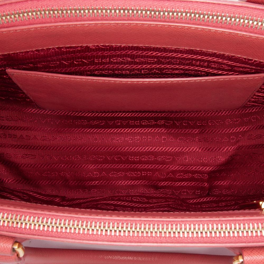 Prada B Prada Pink Blush Saffiano Leather Small Lux Galleria Double Zip Satchel Italy