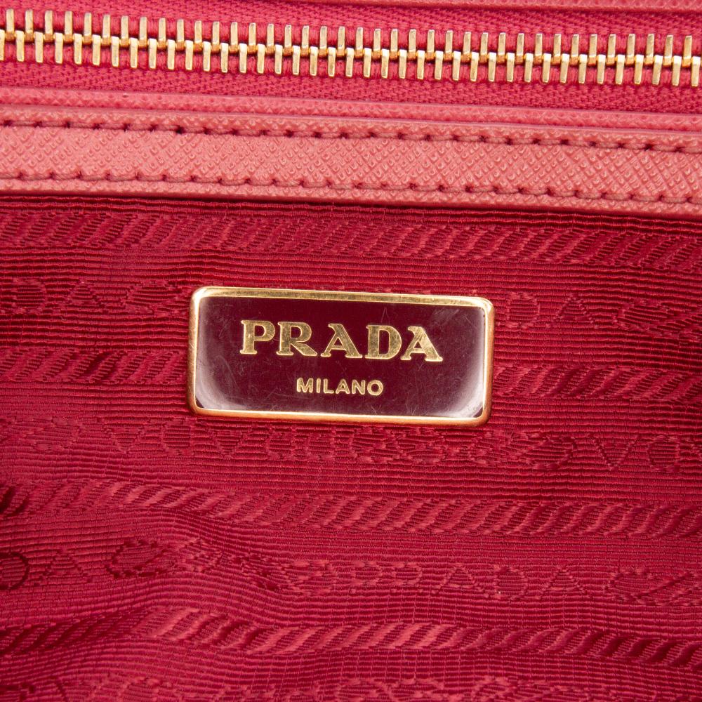 Prada B Prada Pink Blush Saffiano Leather Small Lux Galleria Double Zip Satchel Italy