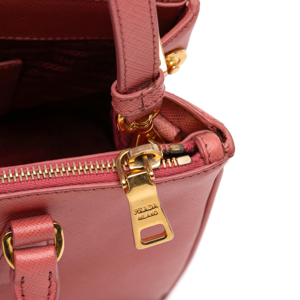 Prada B Prada Pink Blush Saffiano Leather Small Lux Galleria Double Zip Satchel Italy