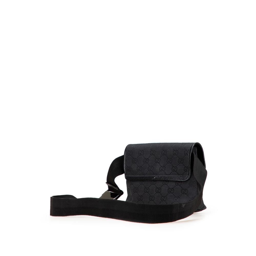 Gucci B Gucci Black Canvas Fabric GG Jackie Belt Bag Italy