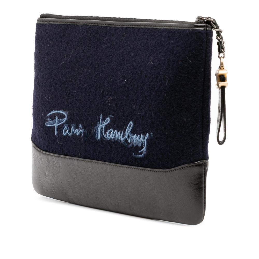Chanel AB Chanel Blue Navy with Black Wool Fabric Paris-Hamburg Embroidered Gabrielle Clutch Italy