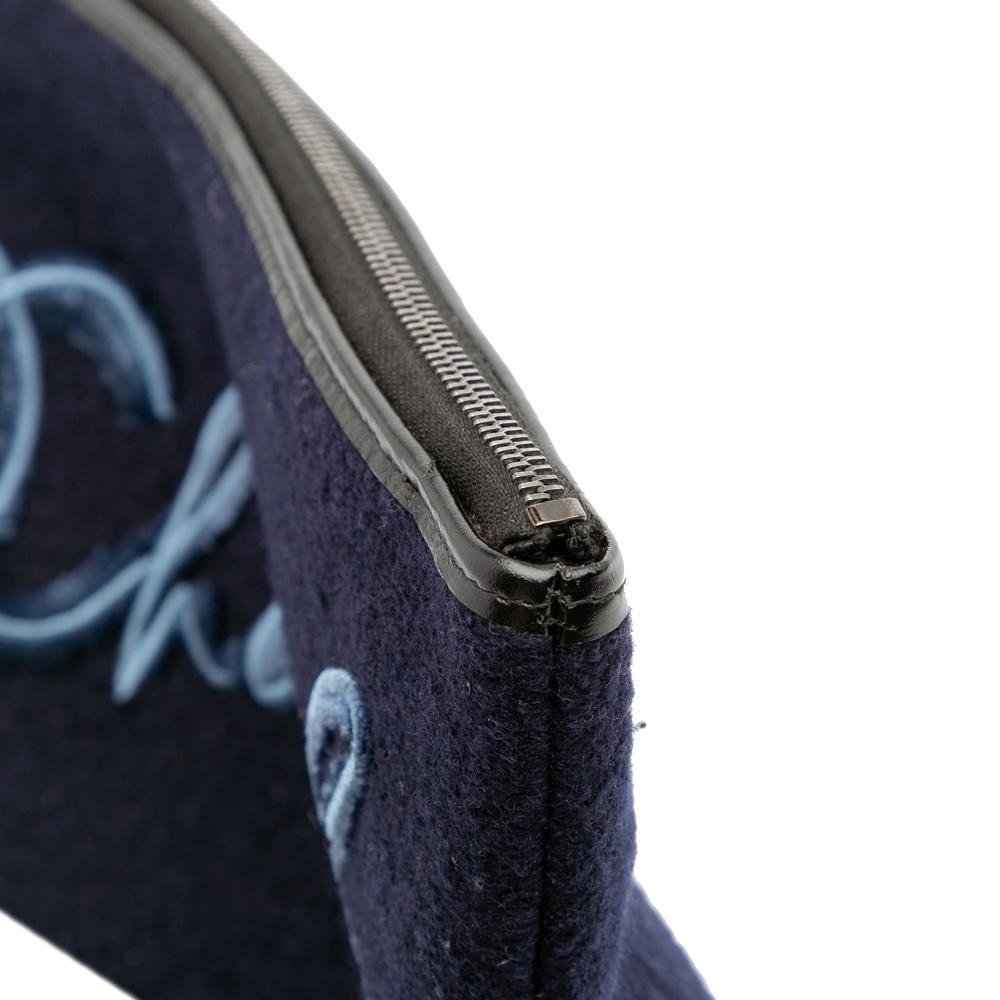 Chanel AB Chanel Blue Navy with Black Wool Fabric Paris-Hamburg Embroidered Gabrielle Clutch Italy