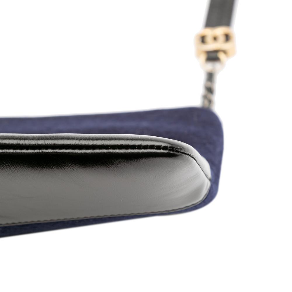 Chanel AB Chanel Blue Navy with Black Wool Fabric Paris-Hamburg Embroidered Gabrielle Clutch Italy