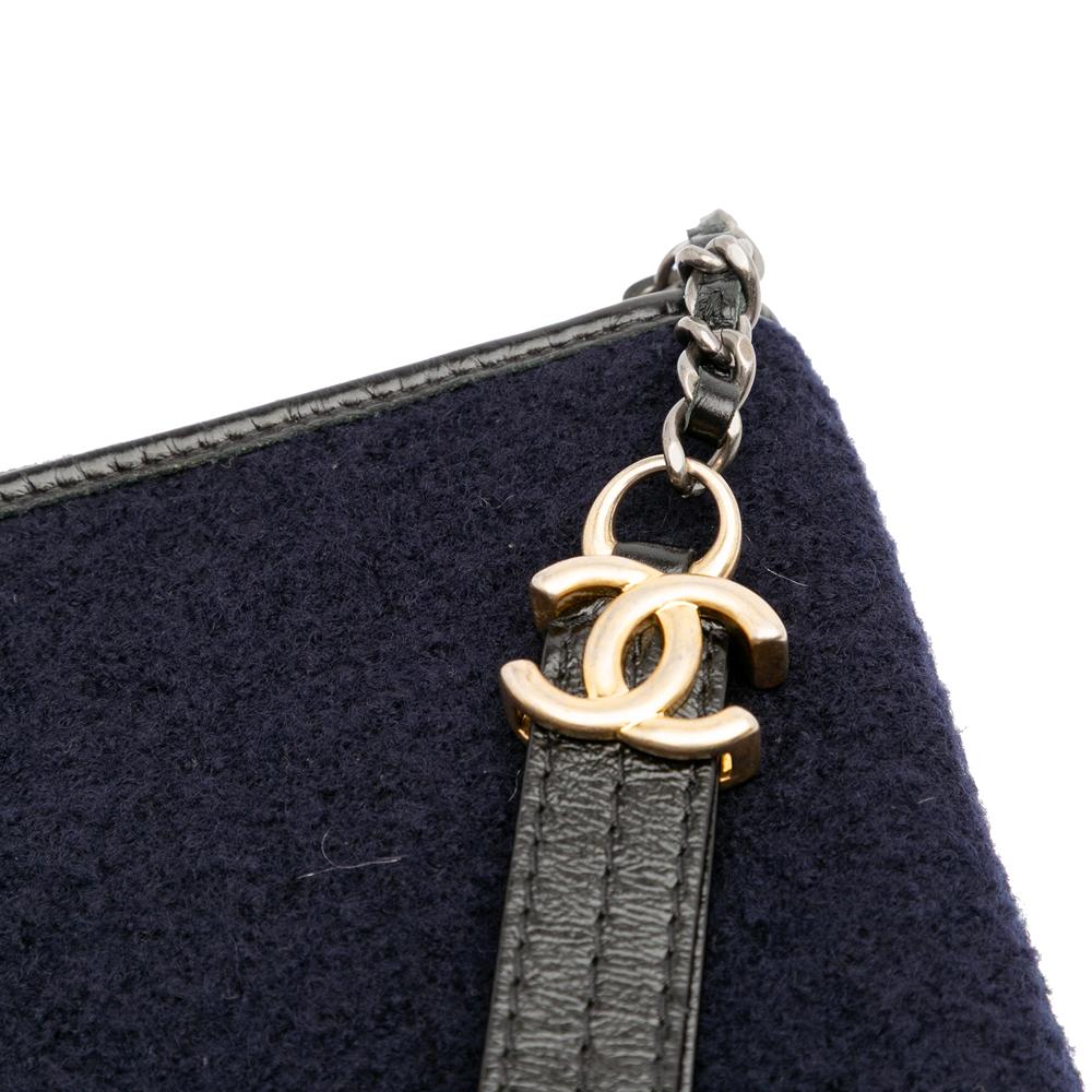 Chanel AB Chanel Blue Navy with Black Wool Fabric Paris-Hamburg Embroidered Gabrielle Clutch Italy