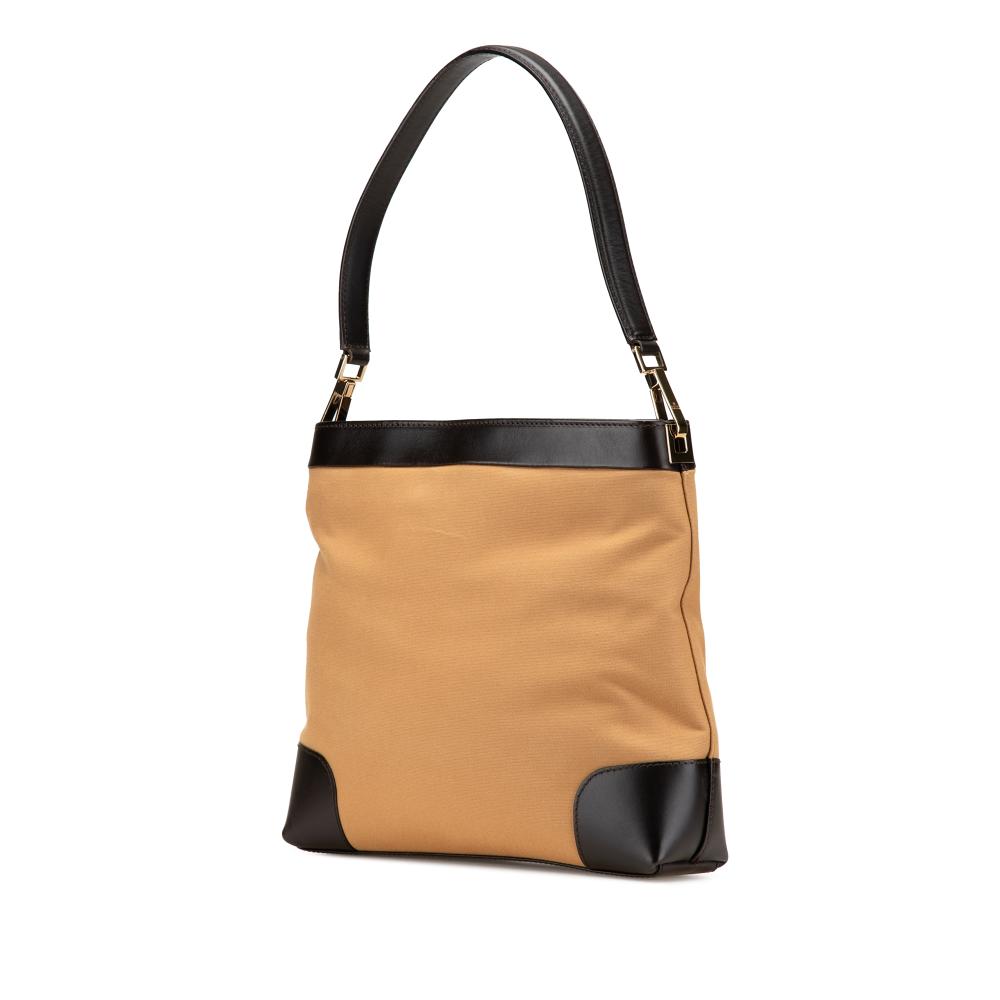 Gucci B Gucci Brown Light Brown Canvas Fabric Web Shoulder Bag Italy