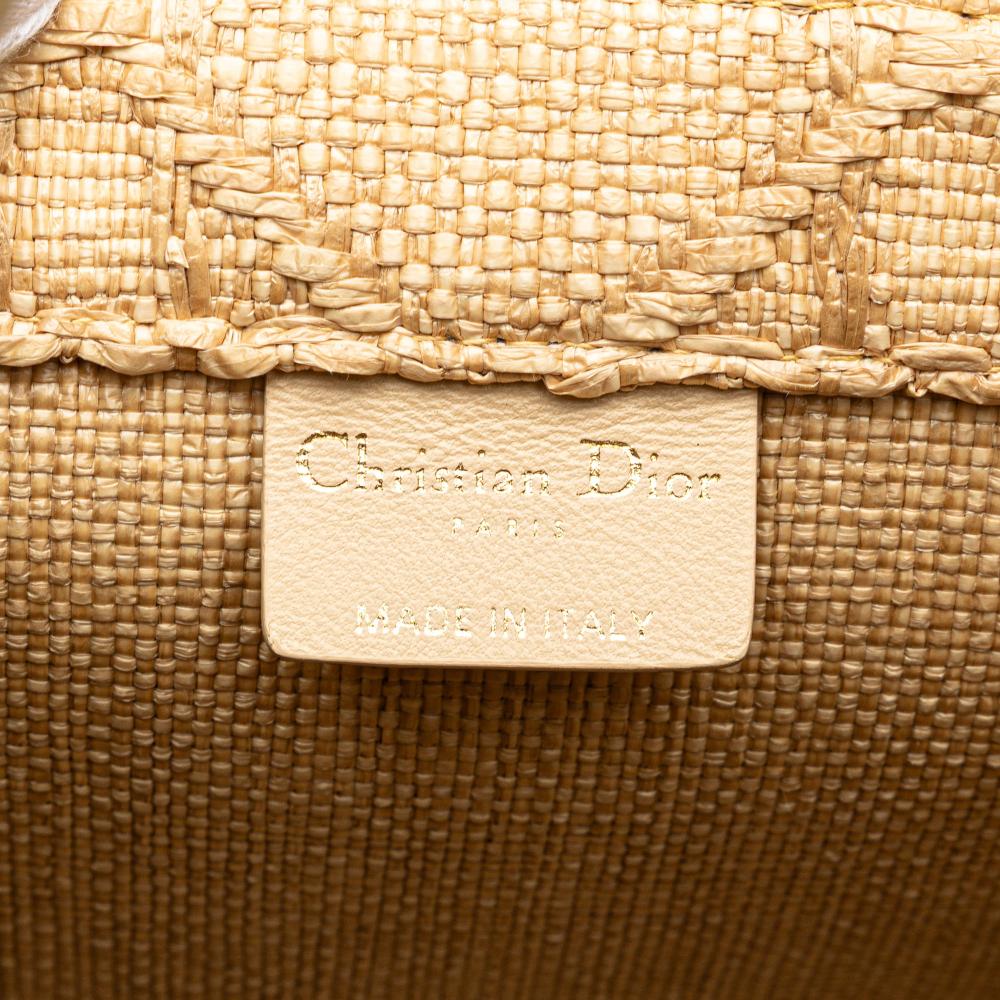 Christian Dior B Dior Brown Beige Raffia Natural Material Small Cannage Book Tote Italy