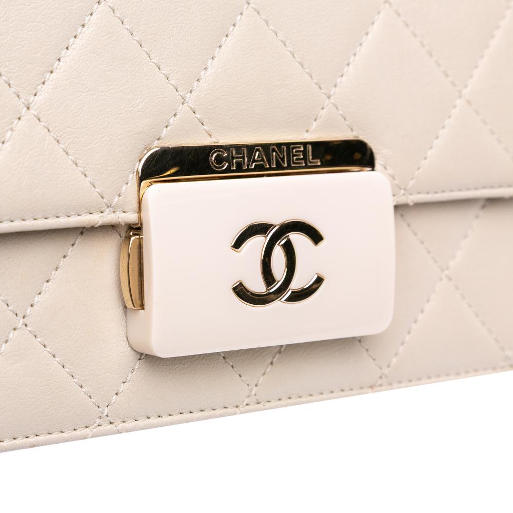 Chanel B Chanel White Ivory Lambskin Leather Leather Mini Lambskin Beauty Lock Flap Italy