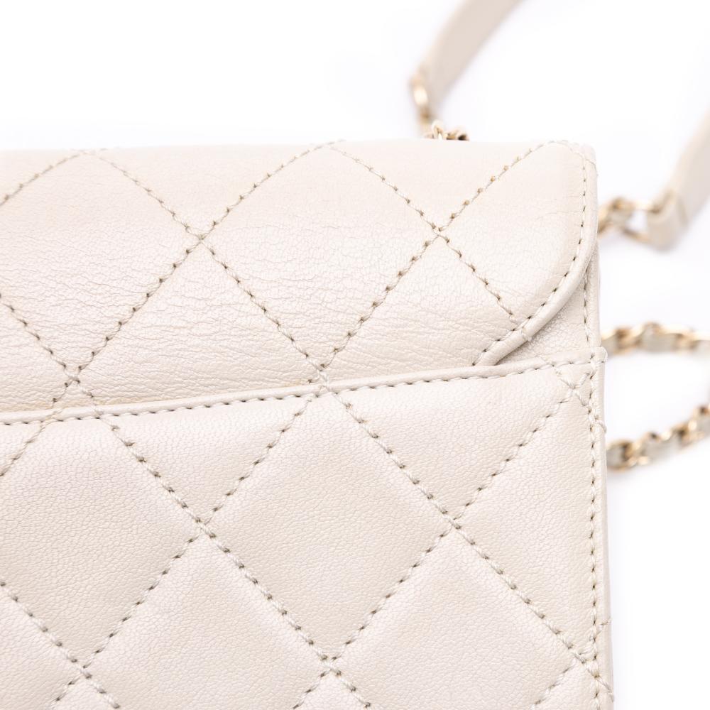 Chanel B Chanel White Ivory Lambskin Leather Leather Mini Lambskin Beauty Lock Flap Italy