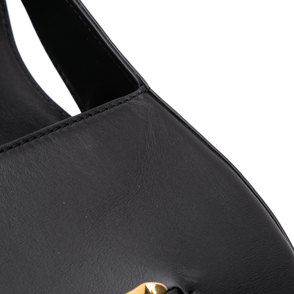 Valentino B Valentino Black Calf Leather Medium Vlogo Chain Shoulder Bag Italy