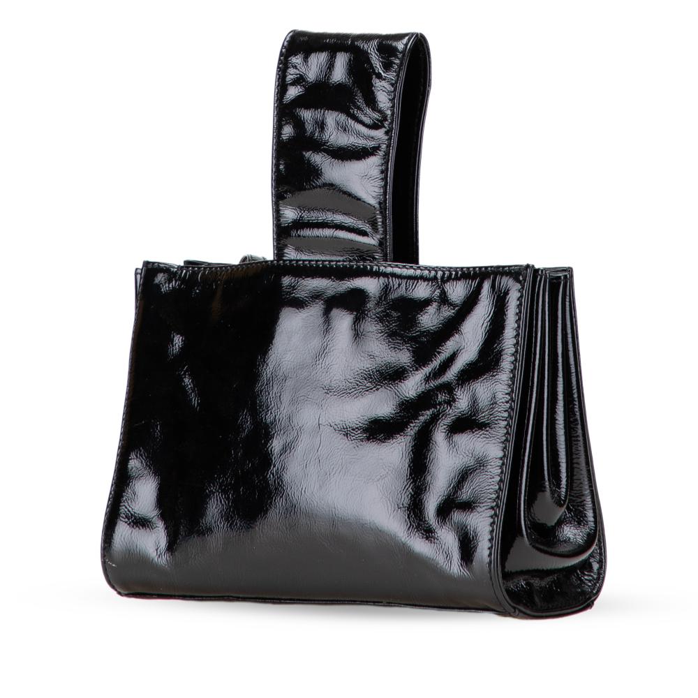 Chanel B Chanel Black Patent Leather Leather Patent Mademoiselle Lock Convertible Wrist Clutch France