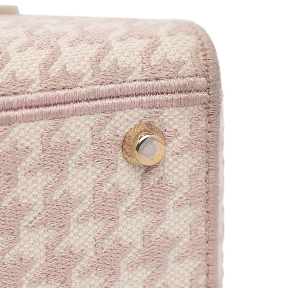 Christian Dior B Dior Pink Light Pink Canvas Fabric Medium Embroidered Houndstooth Lady D Lite Italy