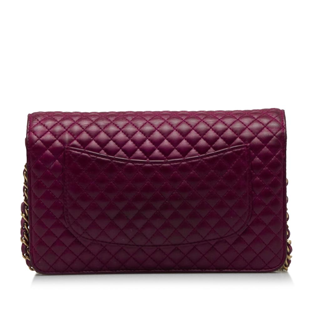 Chanel AB Chanel Purple Magenta Lambskin Leather Leather Quilted Lambskin Camellia Wallet On Chain France