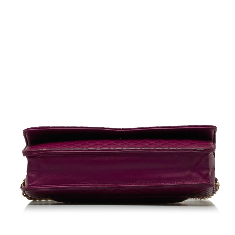 Chanel AB Chanel Purple Magenta Lambskin Leather Leather Quilted Lambskin Camellia Wallet On Chain France