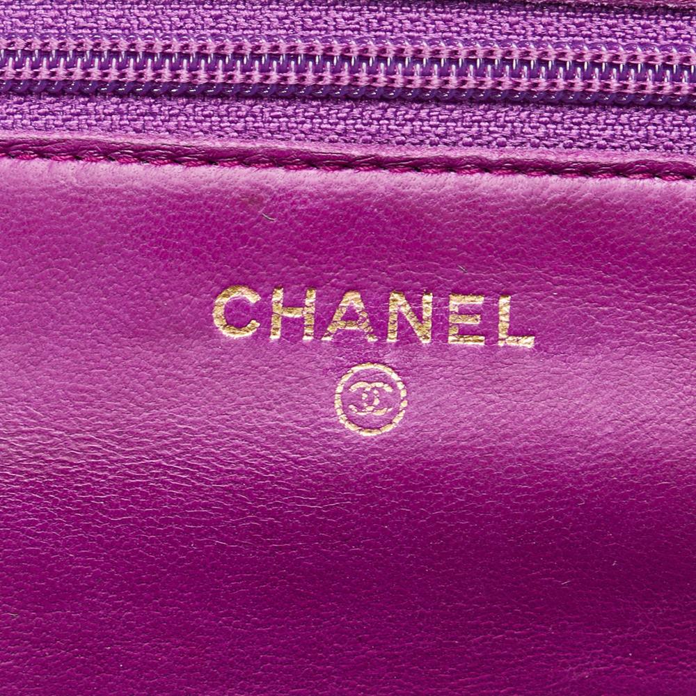 Chanel AB Chanel Purple Magenta Lambskin Leather Leather Quilted Lambskin Camellia Wallet On Chain France