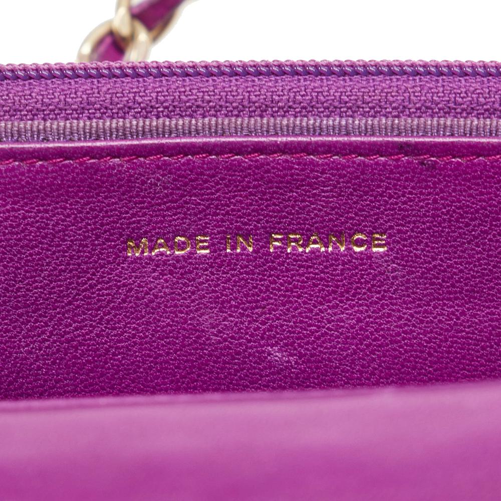 Chanel AB Chanel Purple Magenta Lambskin Leather Leather Quilted Lambskin Camellia Wallet On Chain France