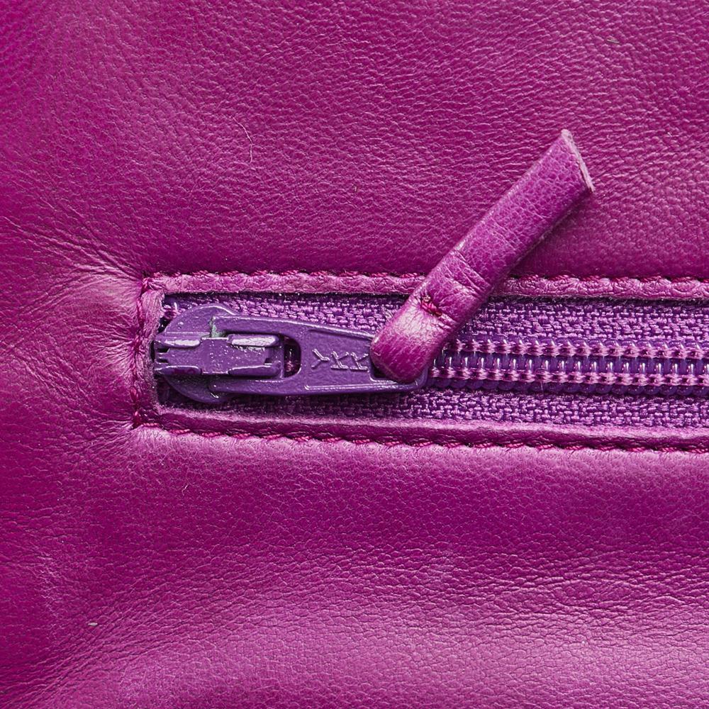 Chanel AB Chanel Purple Magenta Lambskin Leather Leather Quilted Lambskin Camellia Wallet On Chain France