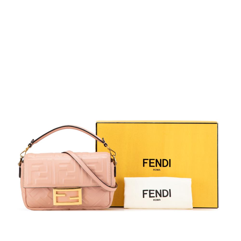 Fendi B Fendi Pink Light Pink Calf Leather Mini Zucca Embossed Baguette Satchel Italy