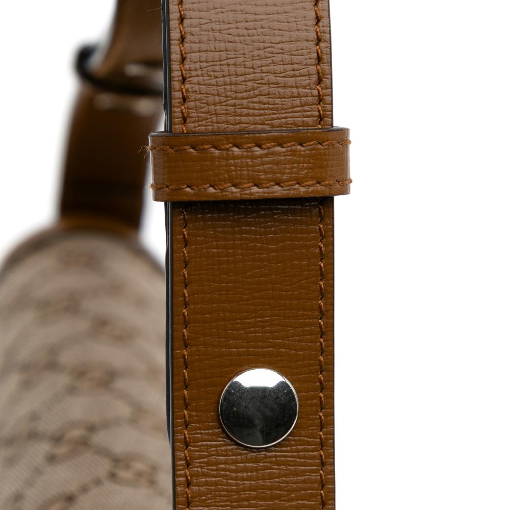 Gucci AB Gucci Brown Beige Canvas Fabric GG Asymmetric Horsebit 1955 Shoulder Bag Italy