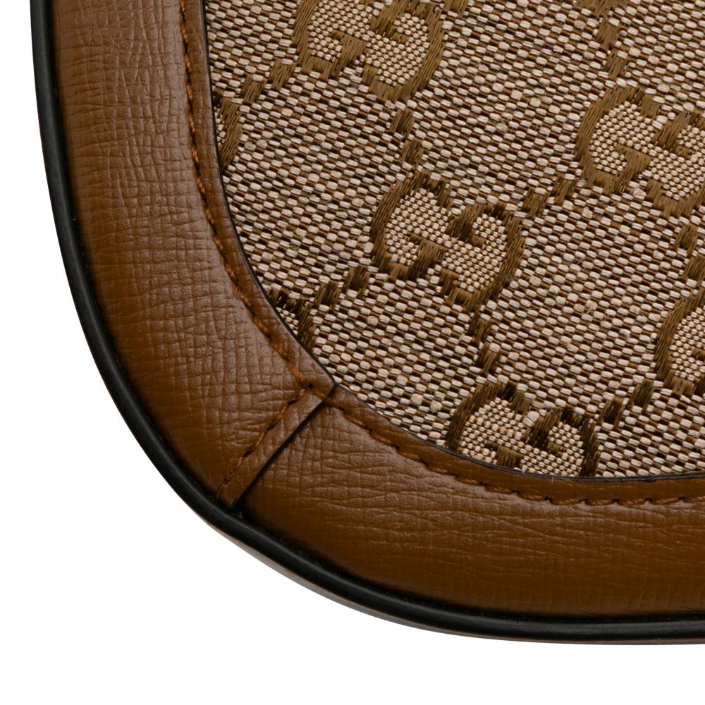 Gucci AB Gucci Brown Beige Canvas Fabric GG Asymmetric Horsebit 1955 Shoulder Bag Italy