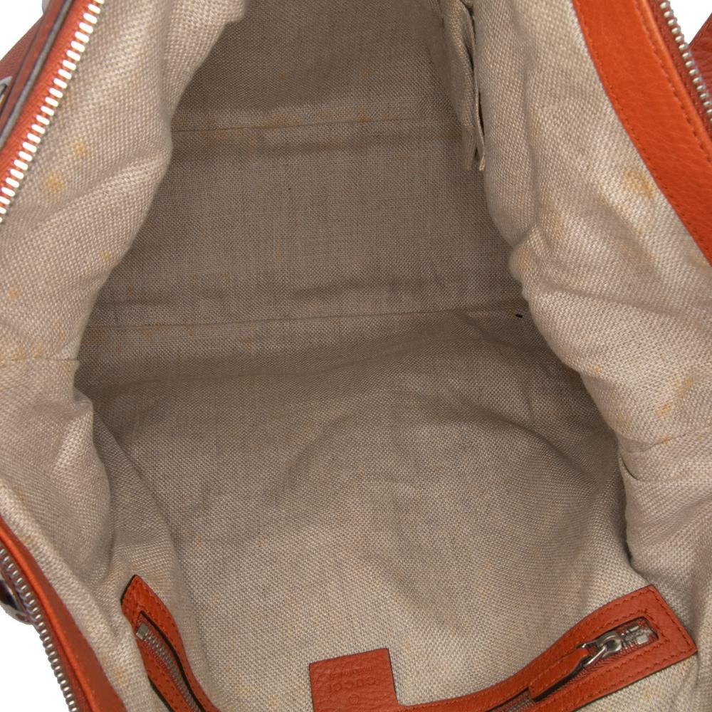 Gucci B Gucci Orange Calf Leather Large Pebbled skin Icon Bit Satchel Italy