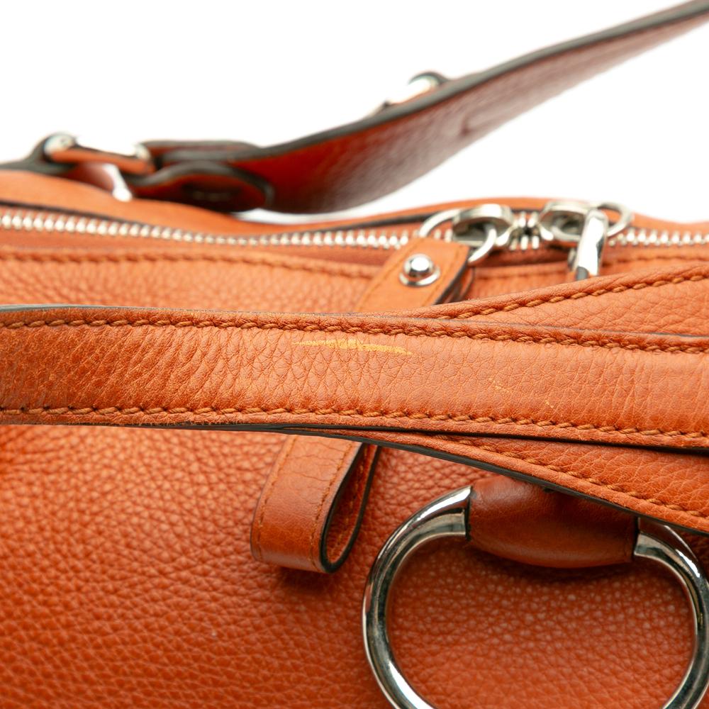 Gucci B Gucci Orange Calf Leather Large Pebbled skin Icon Bit Satchel Italy