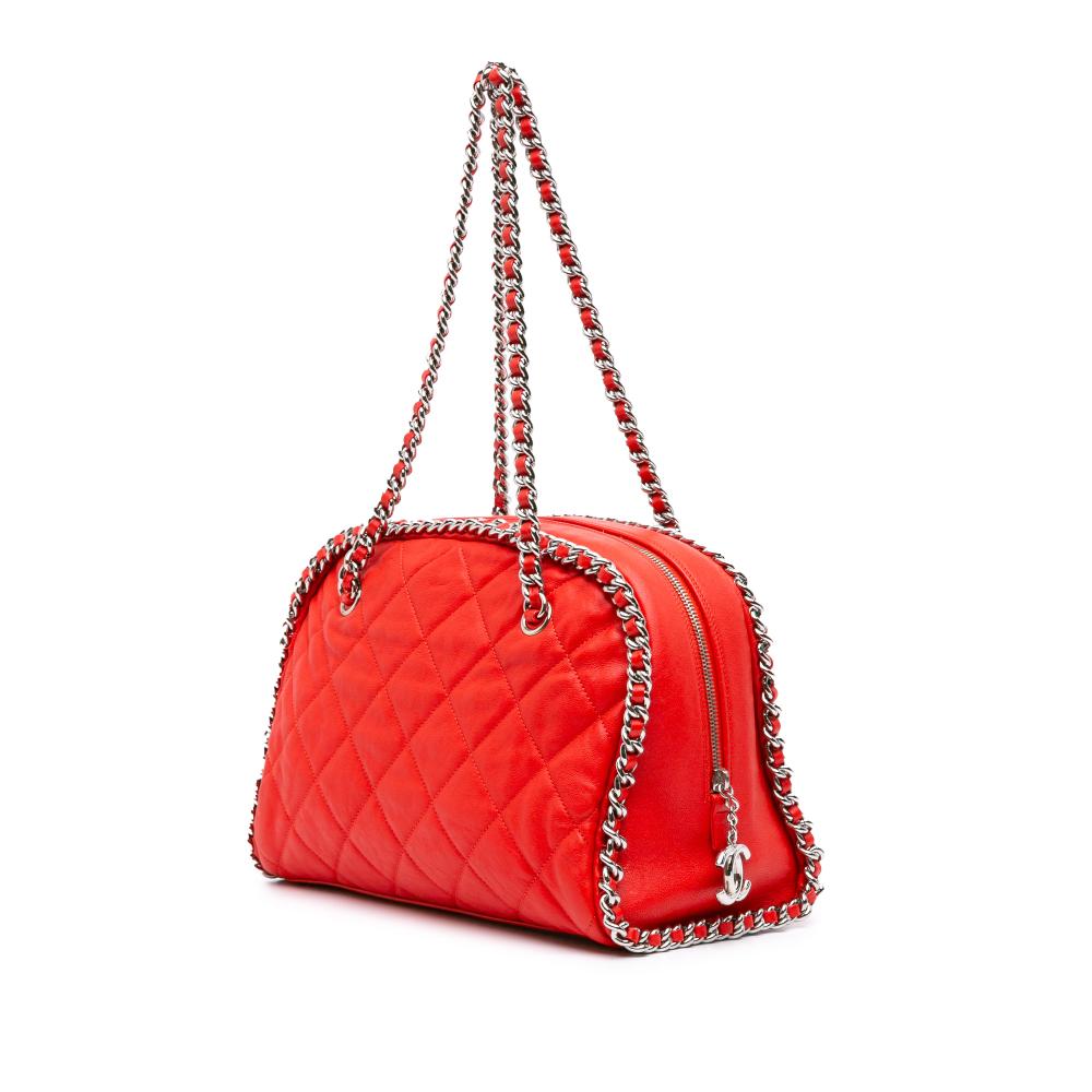 Chanel AB Chanel Red Lambskin Leather Leather Quilted Washed Lambskin Chain Around Bowler Italy