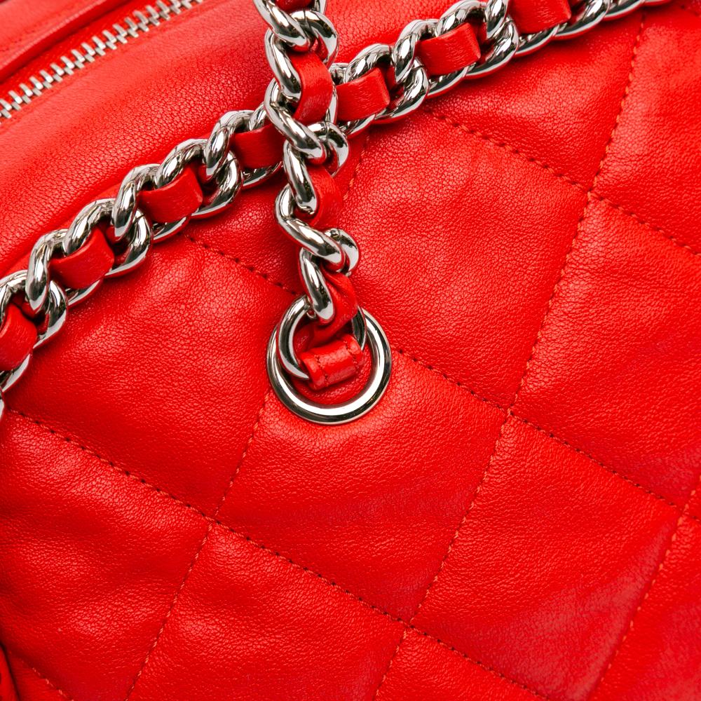 Chanel AB Chanel Red Lambskin Leather Leather Quilted Washed Lambskin Chain Around Bowler Italy