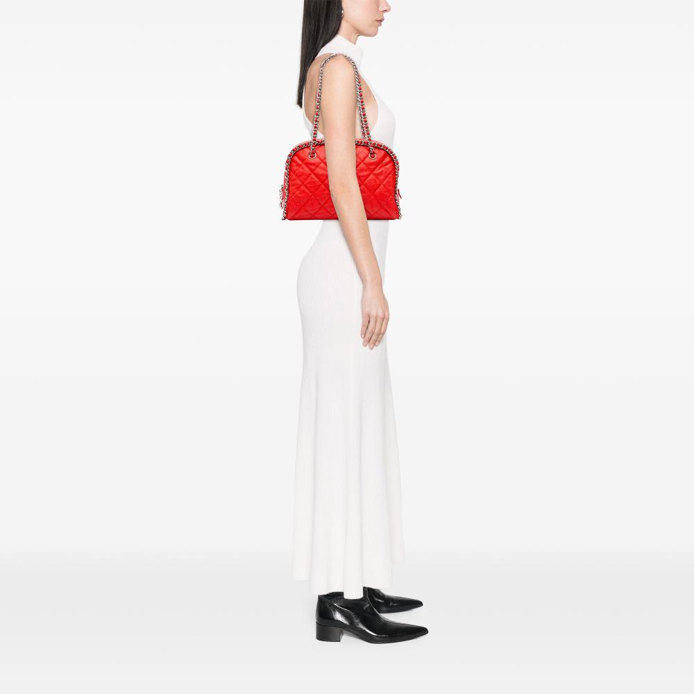 Chanel AB Chanel Red Lambskin Leather Leather Quilted Washed Lambskin Chain Around Bowler Italy