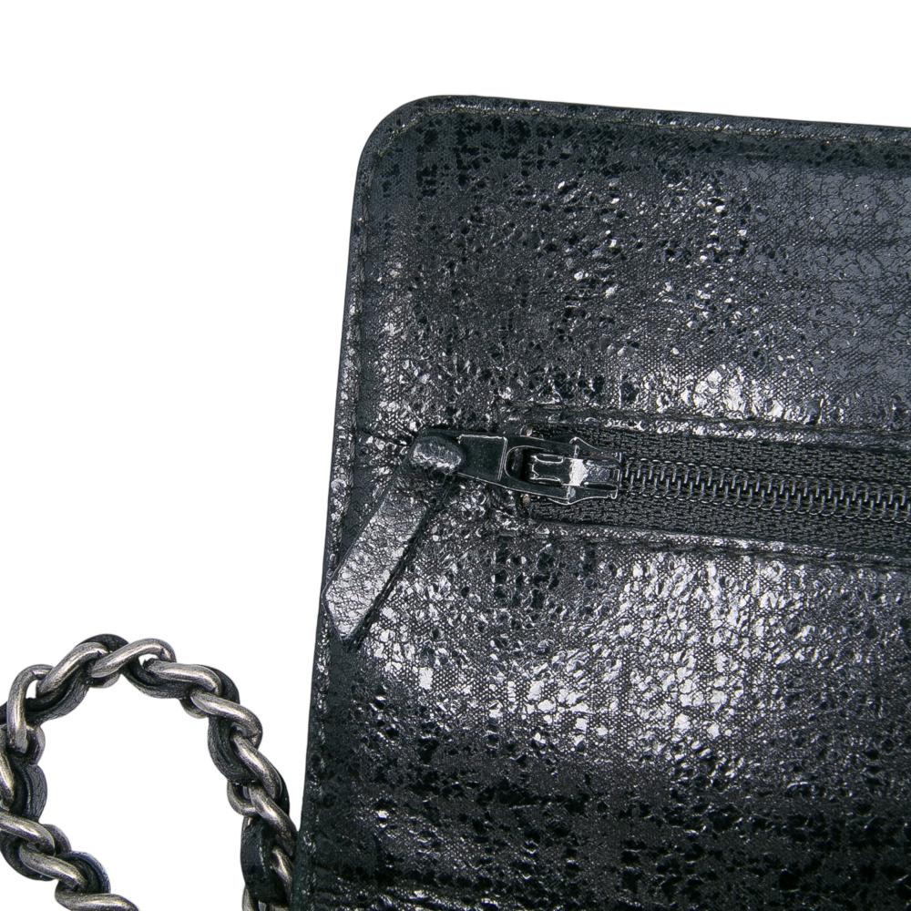 Chanel AB Chanel Black Patent Leather Leather CC Quilted Crinkled Patent Wallet On Chain Italy