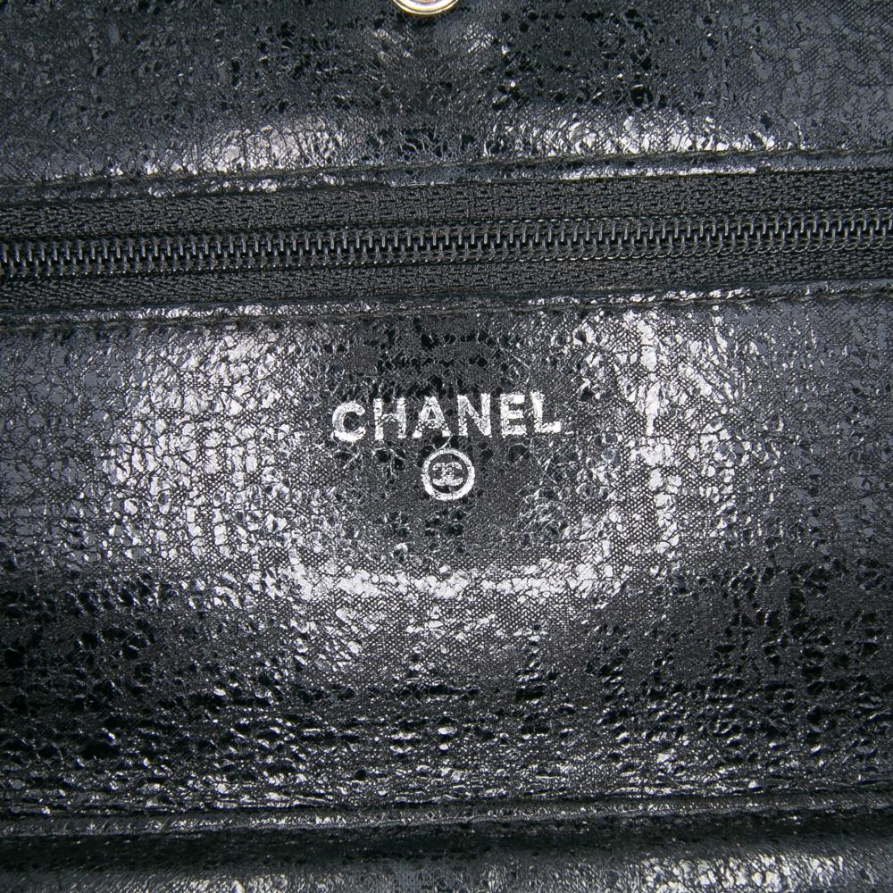 Chanel AB Chanel Black Patent Leather Leather CC Quilted Crinkled Patent Wallet On Chain Italy