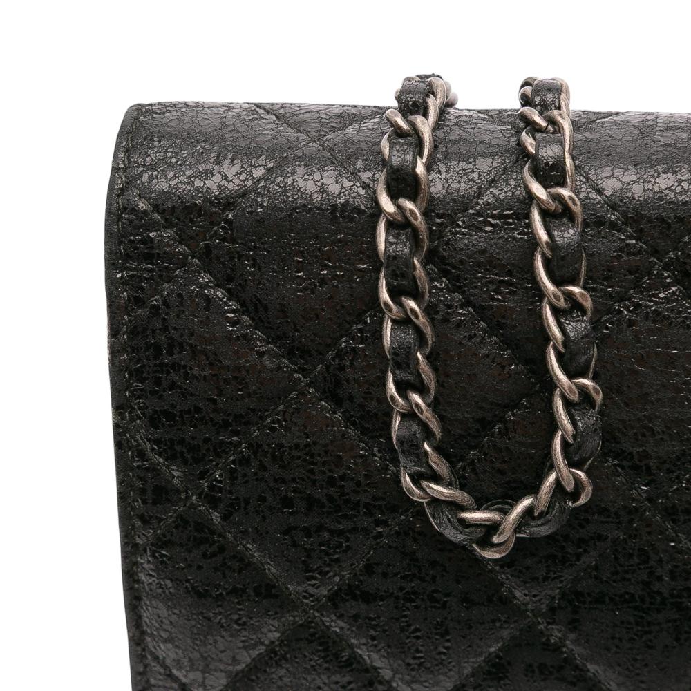 Chanel AB Chanel Black Patent Leather Leather CC Quilted Crinkled Patent Wallet On Chain Italy