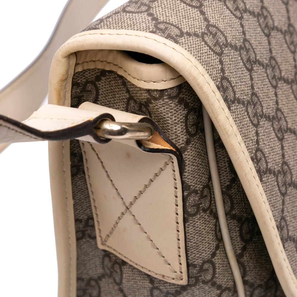 Gucci B Gucci Brown Beige Coated Canvas Fabric GG Supreme Crossbody Italy