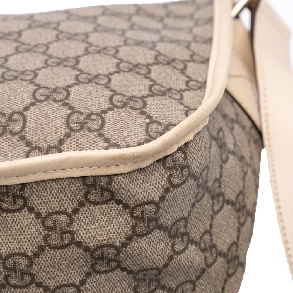 Gucci B Gucci Brown Beige Coated Canvas Fabric GG Supreme Crossbody Italy