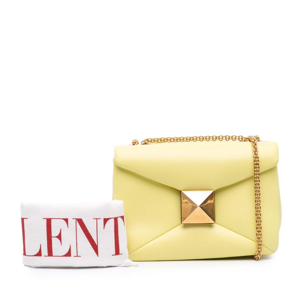 Valentino AB Valentino Yellow Light Yellow Nappa Leather Leather Nappa One Stud Chain Shoulder Bag Italy