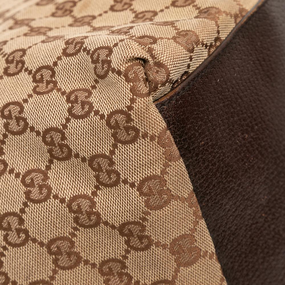 Gucci B Gucci Brown Beige Canvas Fabric GG Web Tote Italy