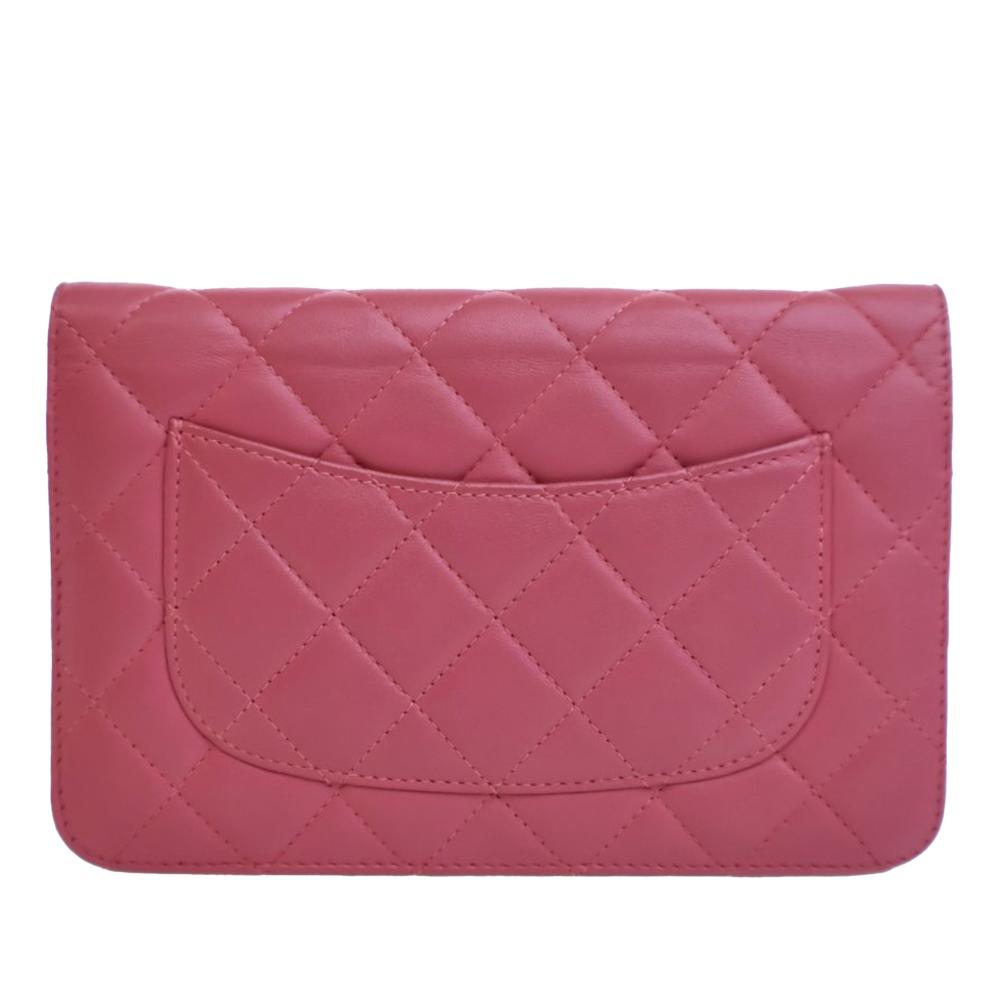 Chanel B Chanel Pink Dark Pink Lambskin Leather Leather Classic Lambskin Wallet on Chain France
