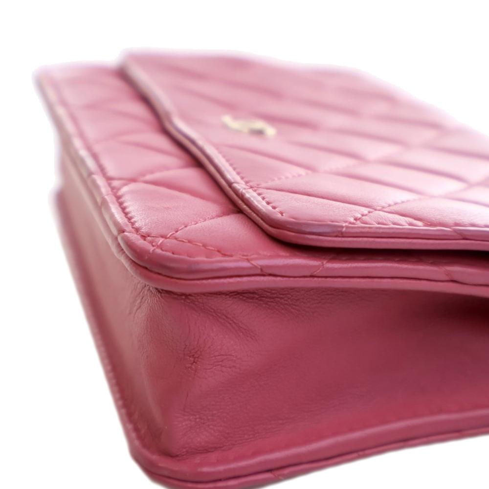Chanel B Chanel Pink Dark Pink Lambskin Leather Leather Classic Lambskin Wallet on Chain France