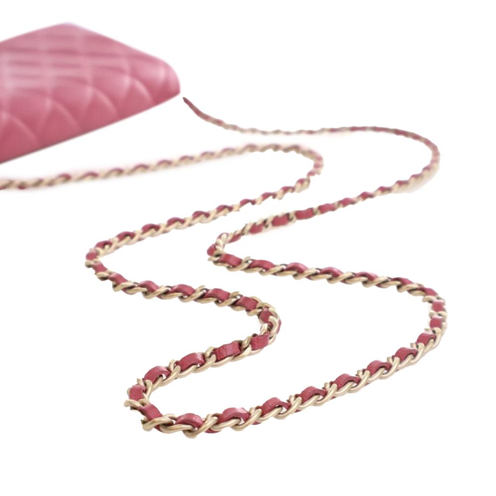 Chanel B Chanel Pink Dark Pink Lambskin Leather Leather Classic Lambskin Wallet on Chain France