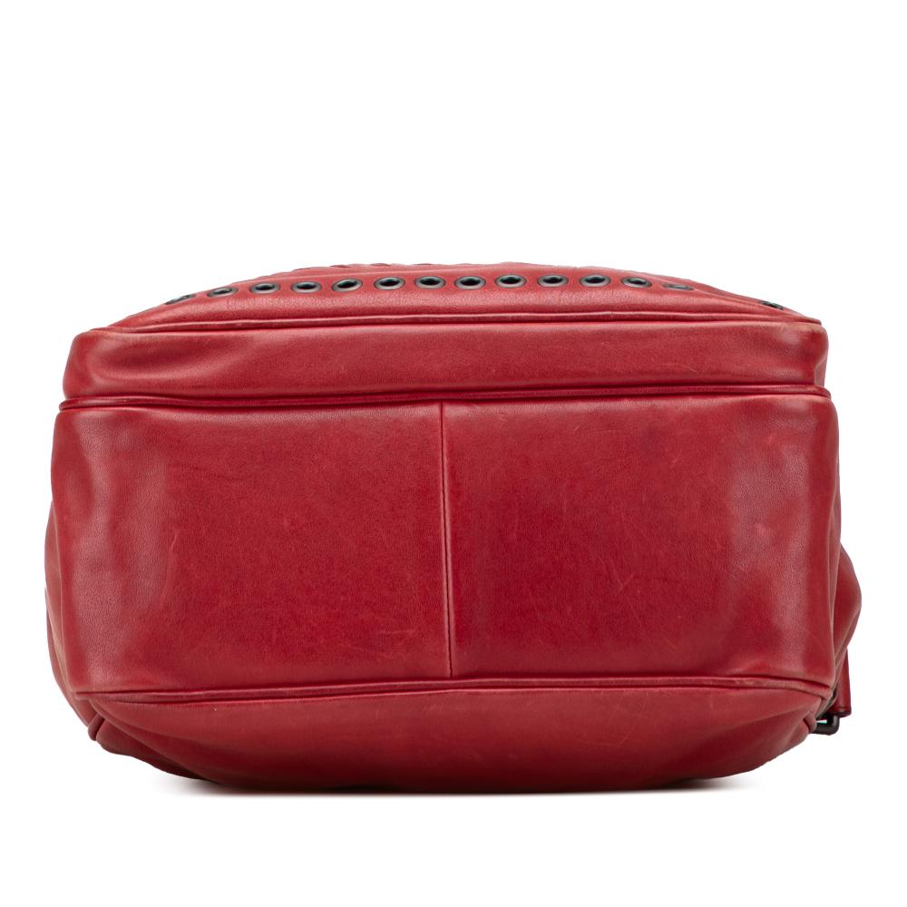 Bottega Veneta B Bottega Veneta Red Nappa Leather Leather Nappa Intrecciato Grommet Crossbody Italy