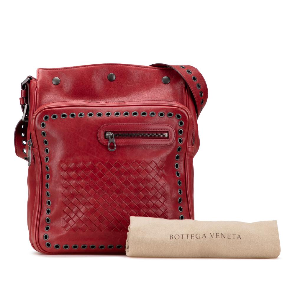 Bottega Veneta B Bottega Veneta Red Nappa Leather Leather Nappa Intrecciato Grommet Crossbody Italy