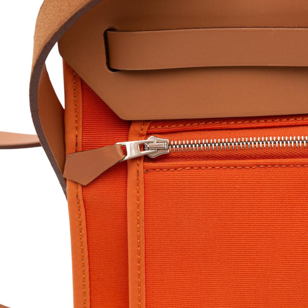 Hermès B Hermès Orange with Brown Canvas Fabric Toile Herbag Zip 31 France