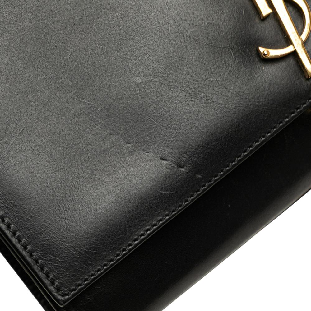 Saint Laurent B Saint Laurent Black Calf Leather Medium Smooth skin Classic Monogram Kate Tassel Crossbody Italy