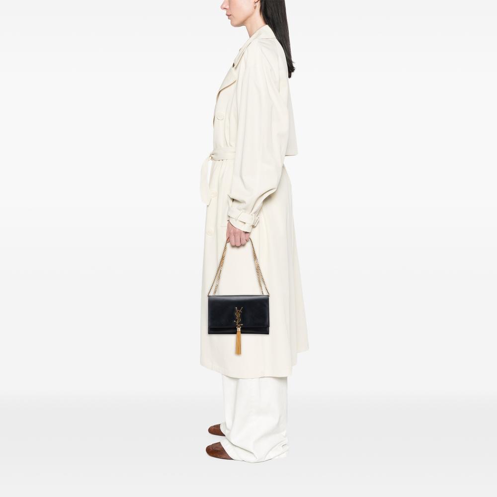 Saint Laurent B Saint Laurent Black Calf Leather Medium Smooth skin Classic Monogram Kate Tassel Crossbody Italy