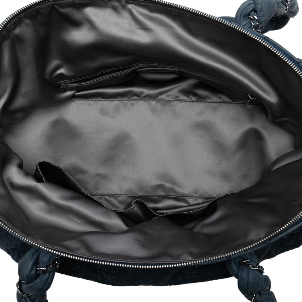 Chanel B Chanel Blue Navy Calf Leather skin Lady Braid Shoulder Bag Italy