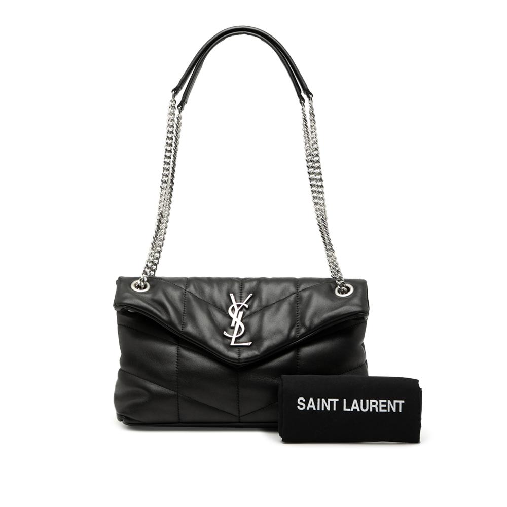 Saint Laurent B Saint Laurent Black Lambskin Leather Leather Small Lambskin Loulou Puffer Shoulder Bag Italy