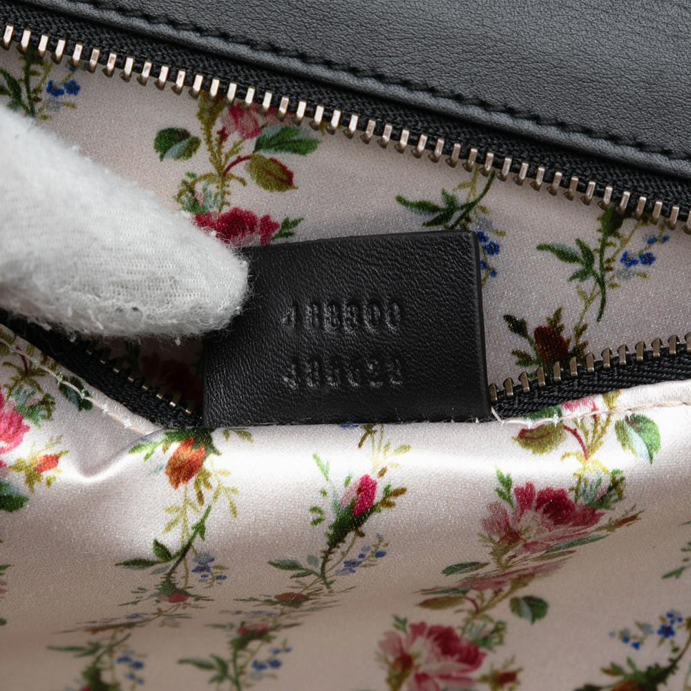 Gucci AB Gucci Black Calf Leather skin Frame Print Bamboo Top Handle Bag Italy